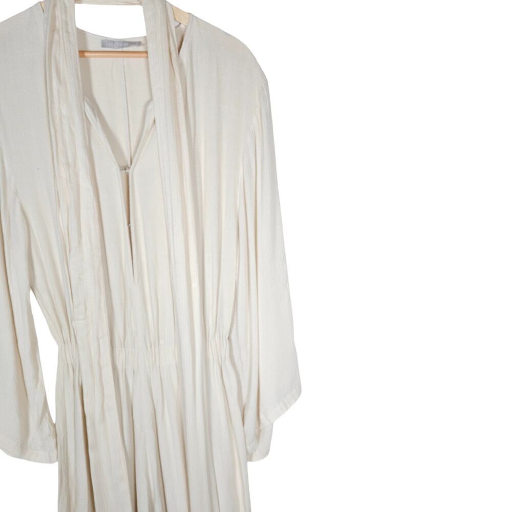 Indah Jumpsuit Small Cream Linen Blend Long Sleeves Neck Tie One Piece Outfit - Picture 2 of 15